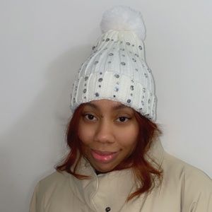 White Bling Beanie With Puff